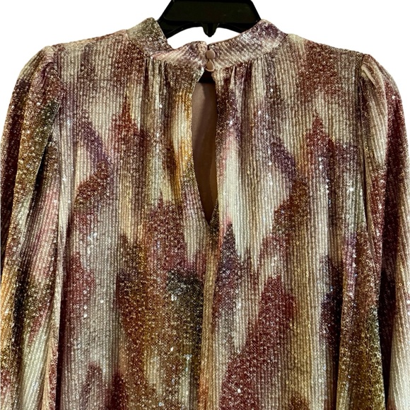 Belle Badgley Mischka Sequin Purple Print Trapeze Dress Long Sleeve Mod S M - Picture 4 of 11